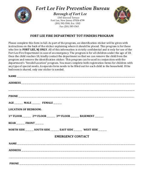 First page of the Tot Finders Program Application