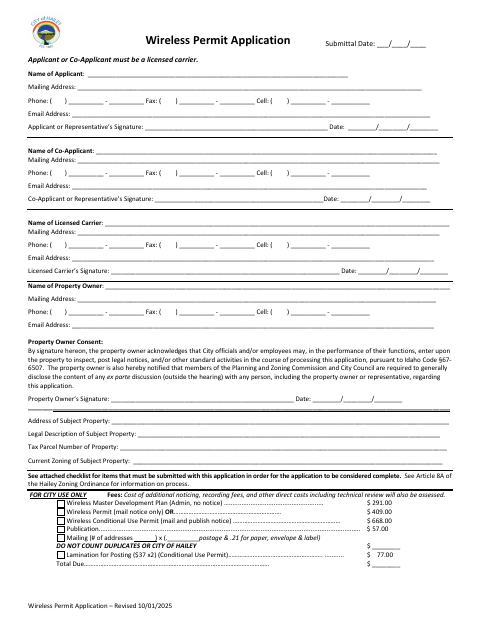 First page of the Wireless Permit Application
