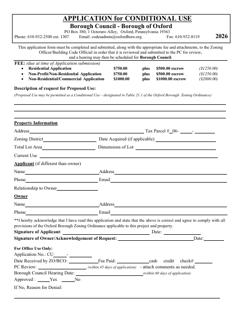 First page of the Application for Conditional Use