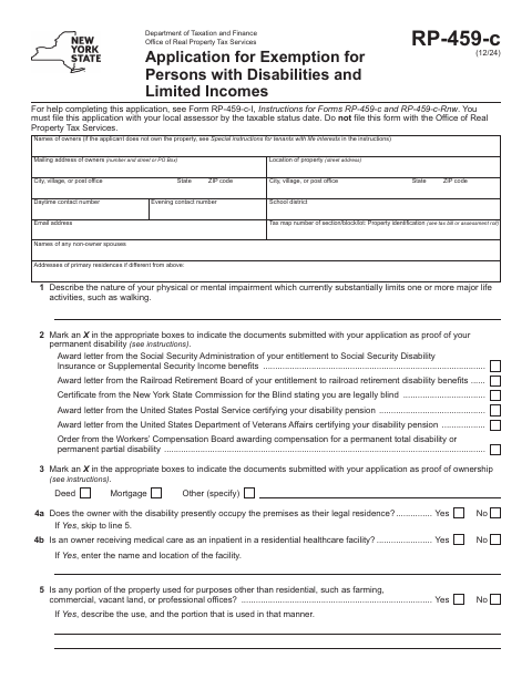 First page of the Application for Partial Tax Exemption for Real Property of Persons with Disabilities and Limited Incomes