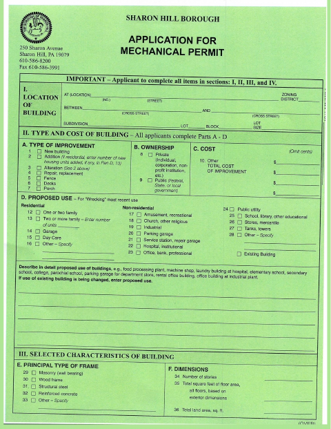 First page of the Mechanical Permit Application
