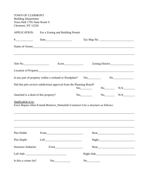 First page of the Application for a Zoning and Building Permit