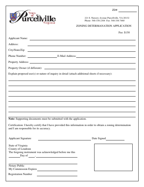 First page of the Zoning Determination Application