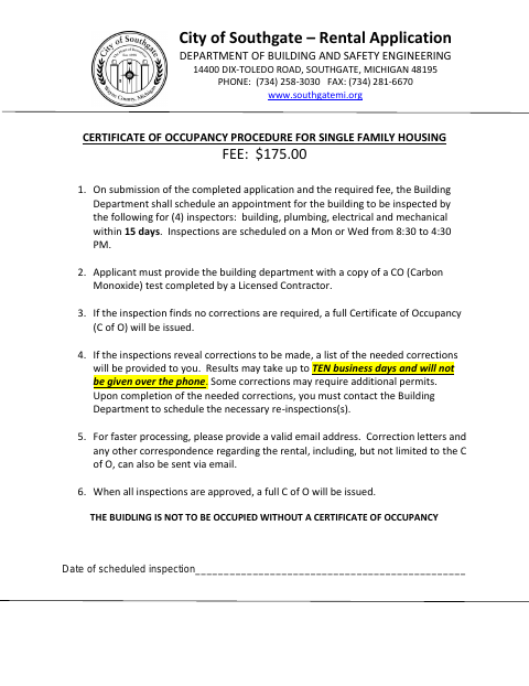 First page of the Rental Property Application