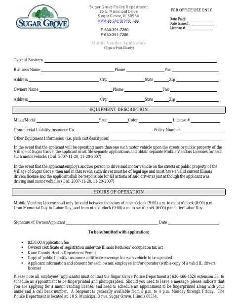 First page of the Mobile Vendor Application