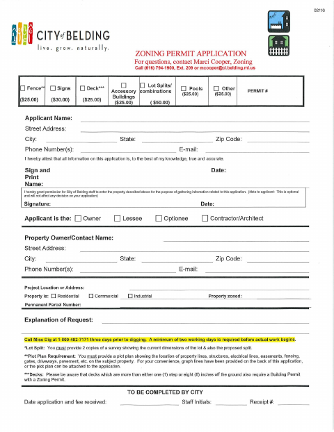 First page of the Zoning Permit Application