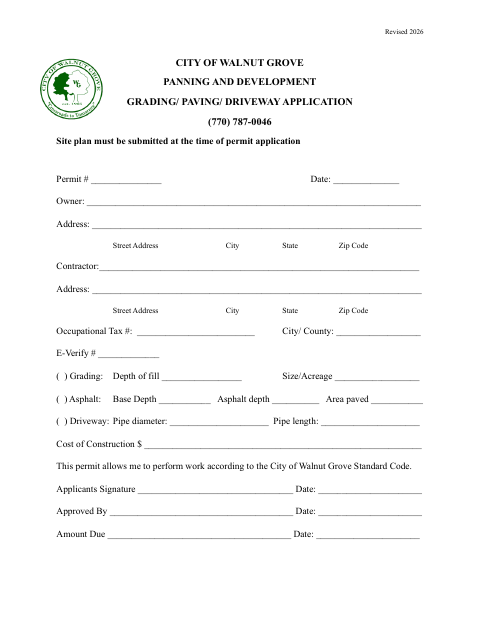 First page of the Grading Paving Driveway Application