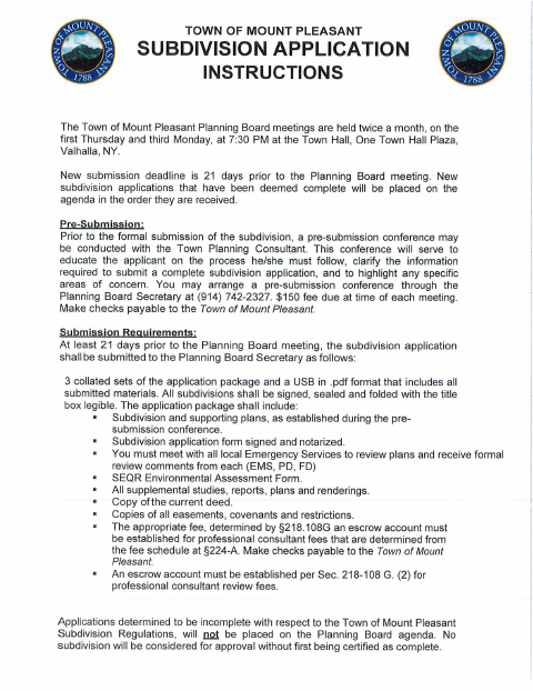 First page of the Application and Instructions for Subdivision Approval