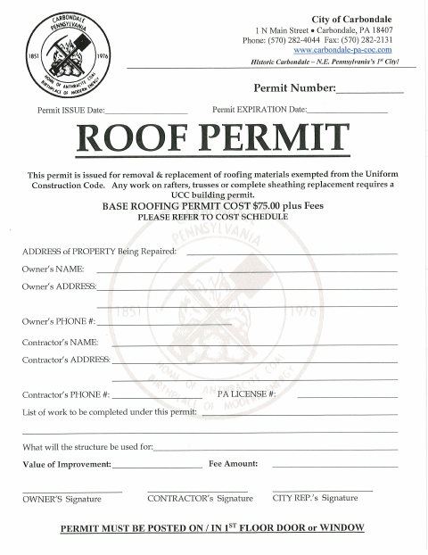 First page of the Roofing Permit