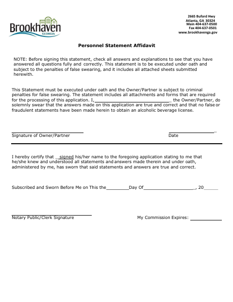 First page of the Personnel Statement Affidavit