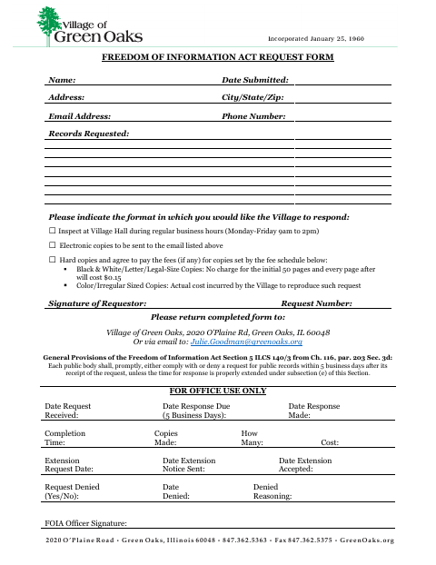 First page of the Freedom of Information Act Request Form