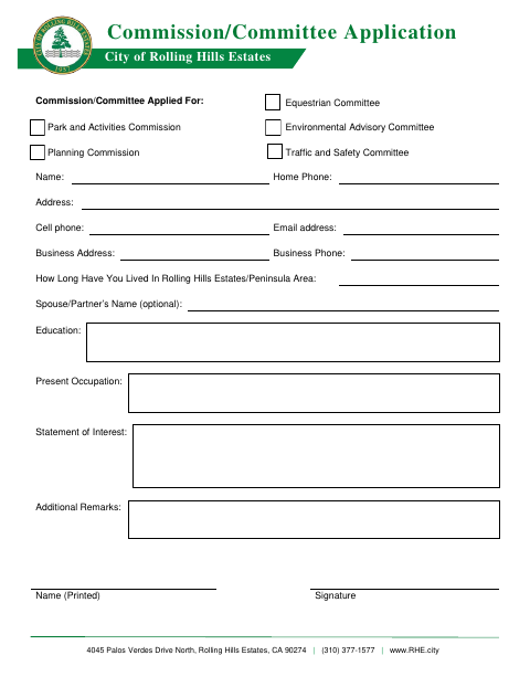 First page of the Commission/Committee Application