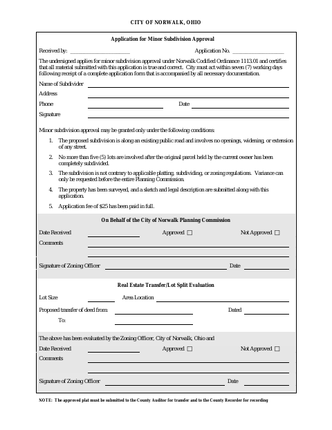 First page of the Lot Split Application