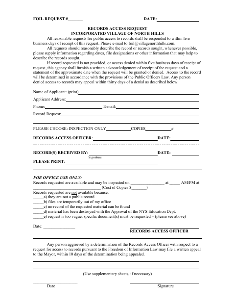 First page of the Records Access Request