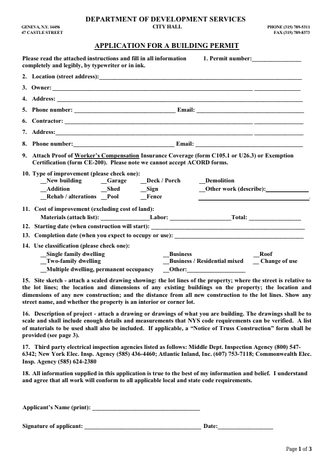 First page of the Application for a Building Permit