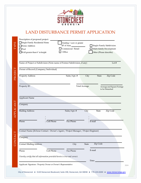 First page of the Land Disturbance Permit Application