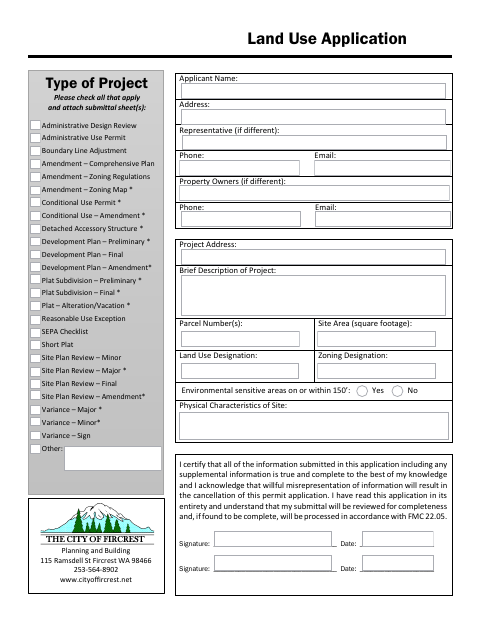 First page of the Land Use Application