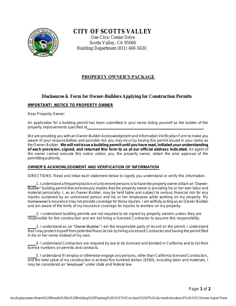 First page of the Owner Declaration Form