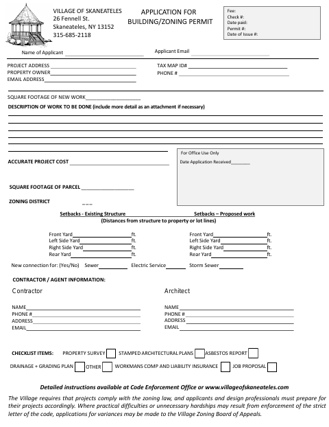 First page of the Building and Zoning Permit Application