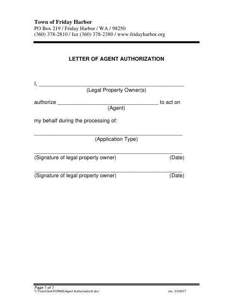 First page of the Letter of Agent Authorization