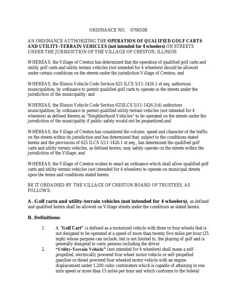 First page of the Golf Cart and Utility-Terrain Vehicle Registration Application
