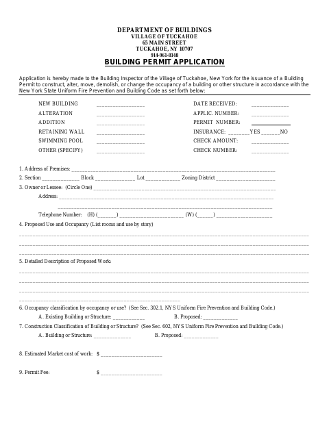 First page of the Building Permit Application