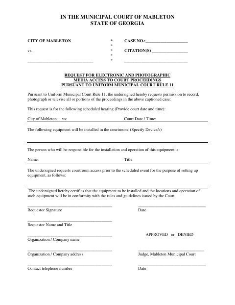 First page of the Request for Electronic and Photographic Media Access to Court Proceedings