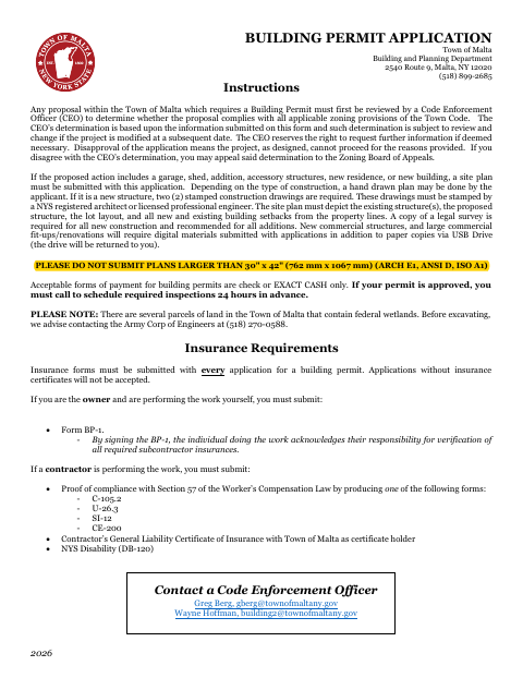 First page of the Building Permit Application