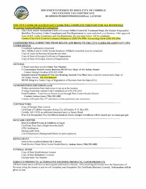 First page of the Occupation Tax Certificate Packet