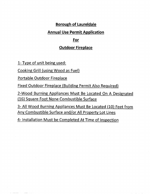 First page of the Outdoor Fireplace Permit Application