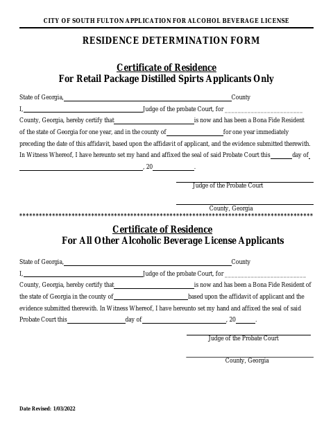 First page of the Certificate of Residence