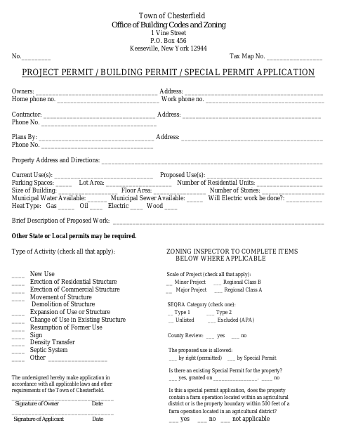 First page of the Project Permit / Building Permit / Special Permit Application