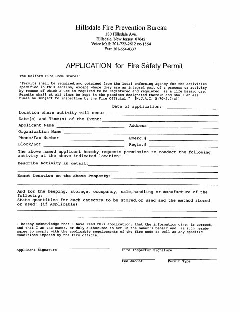First page of the Fire Safety Permit for Food Trucks and Outdoor Cooking
