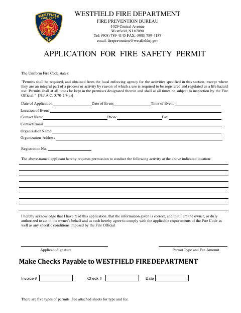 First page of the Application for Fire Safety Permit