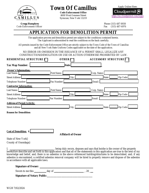 First page of the Demolition Permit Application
