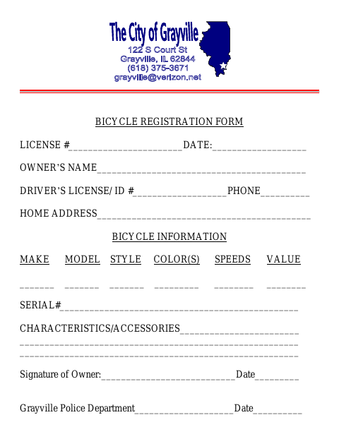 First page of the Bicycle Registration Form
