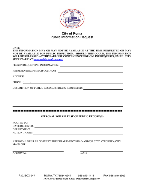 First page of the Public Information Request