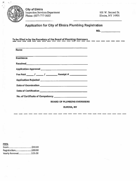 First page of the Plumbing Registration Application