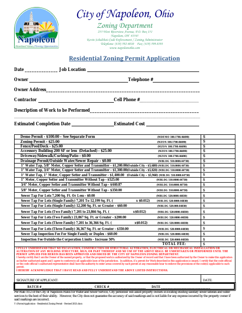 First page of the Residential Zoning Permit Application
