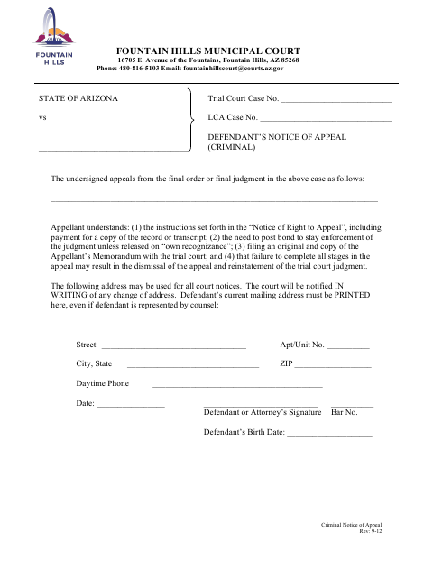 First page of the Defendant’s Notice of Appeal (Criminal)