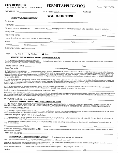 First page of the Building Permit Application
