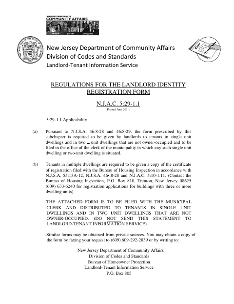 First page of the Landlord Identity Registration Form