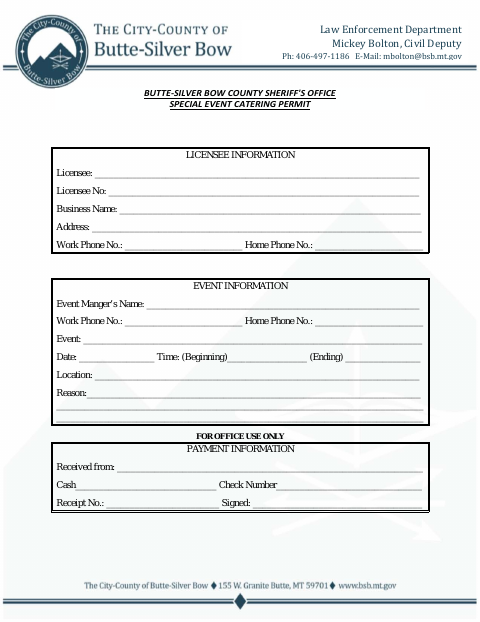 First page of the Special Event Catering Permit