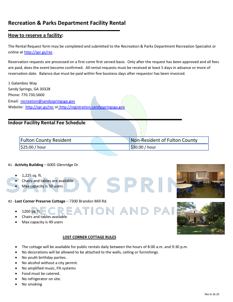 First page of the Recreation Facility Rental Request