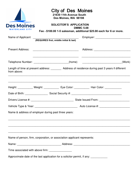 First page of the Solicitor’s Application