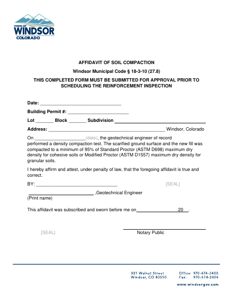 First page of the Soil Compaction Affidavit