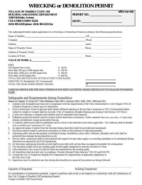 First page of the Wrecking or Demolition Permit