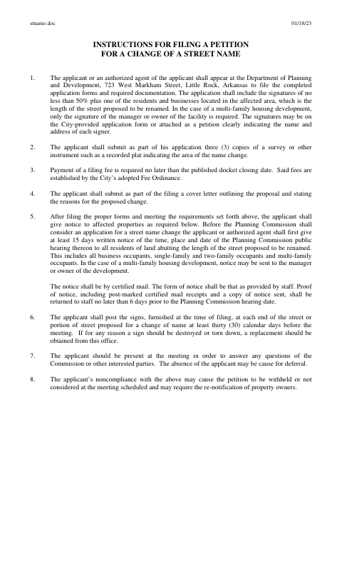 First page of the Street Name Change Application