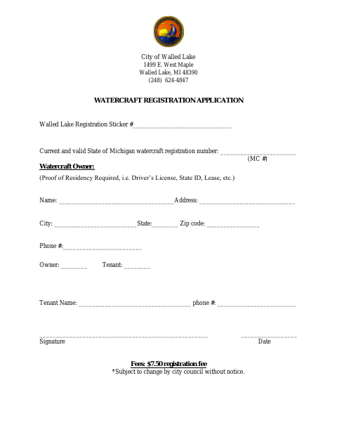 First page of the Watercraft Registration Application