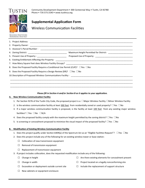 First page of the Supplemental Application Form Wireless Communication Facilities